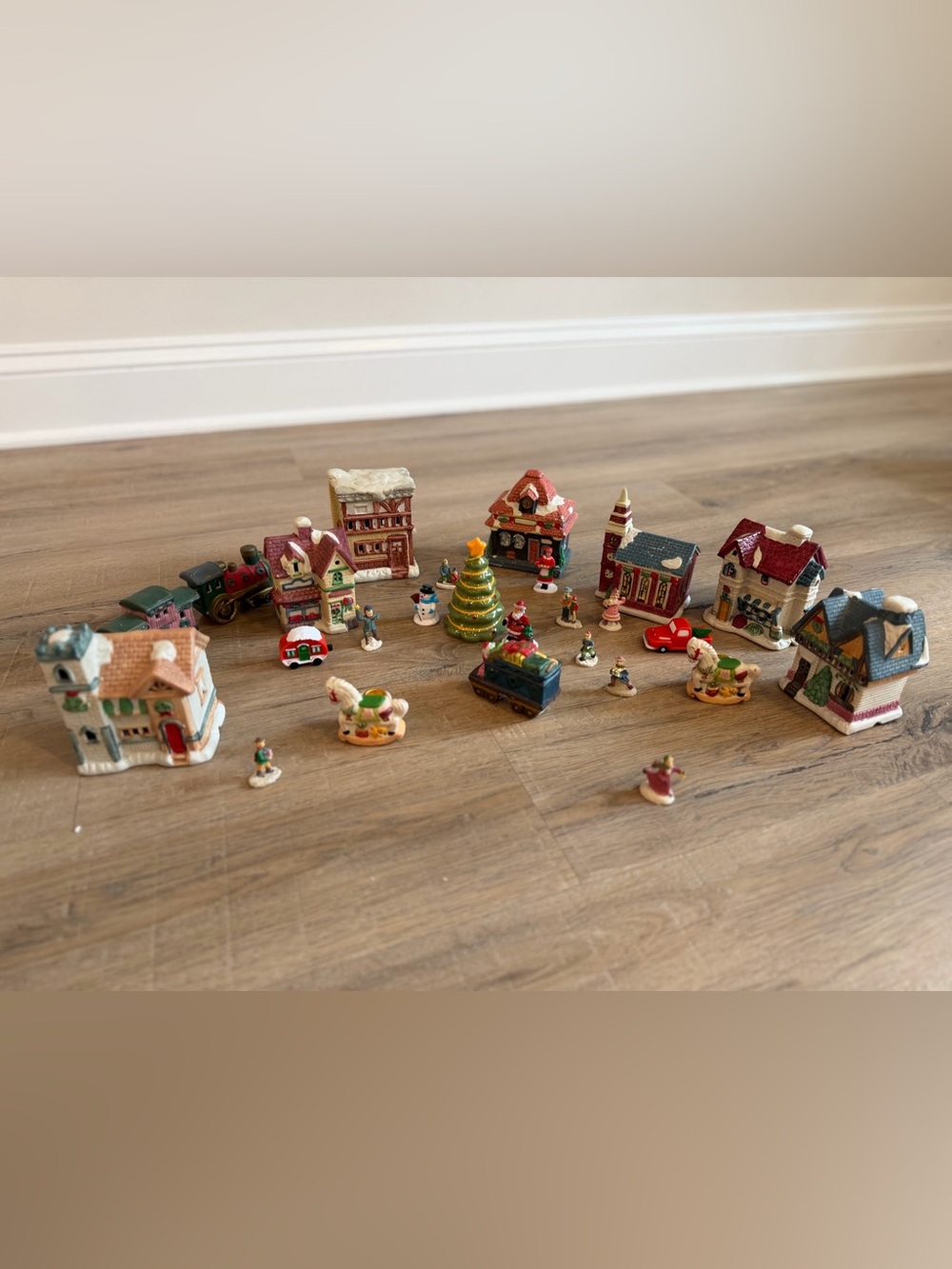 Vintage Christmas Village Miniature Houses Figures Tree Train Holiday Decor Lot